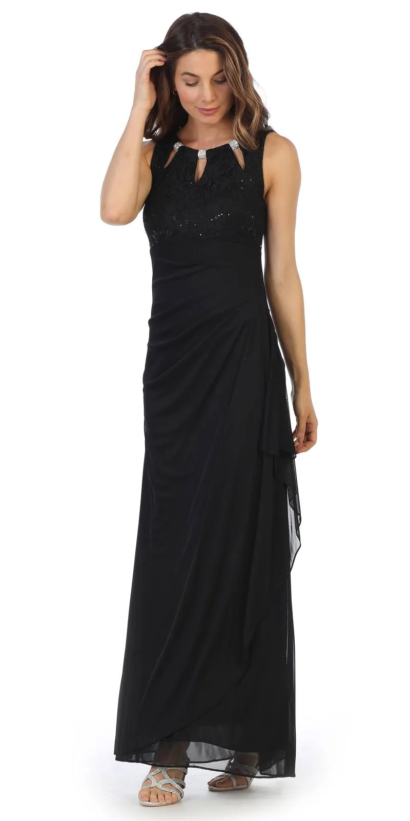 Juno 1017 Sleeveless Long Dress with Stylish Neckline