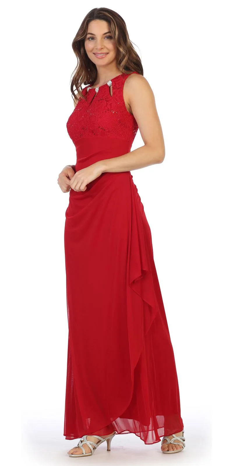 Juno 1017 Sleeveless Long Dress with Stylish Neckline