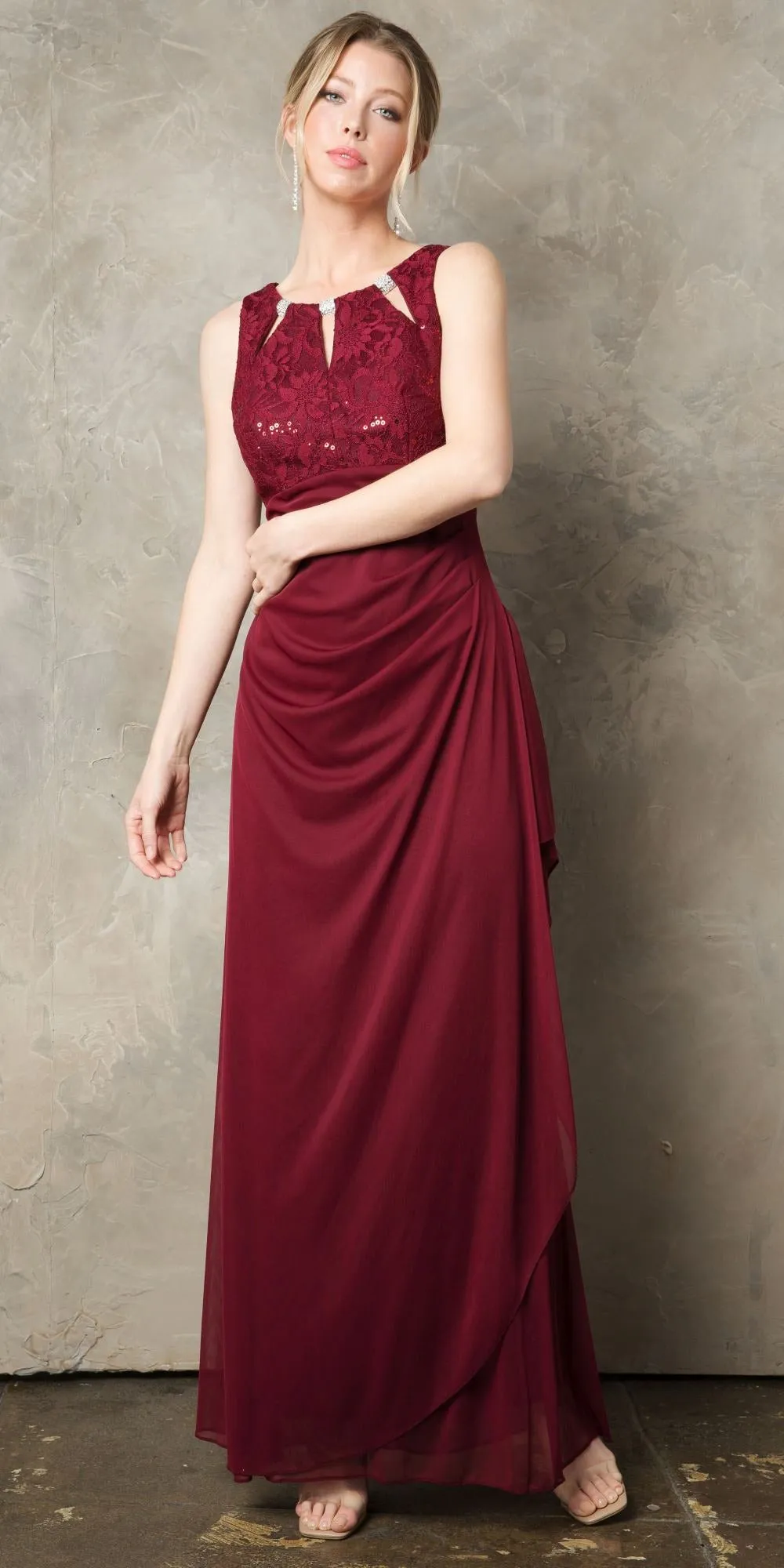 Juno 1017 Sleeveless Long Dress with Stylish Neckline