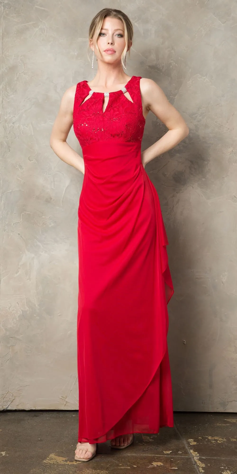 Juno 1017 Sleeveless Long Dress with Stylish Neckline