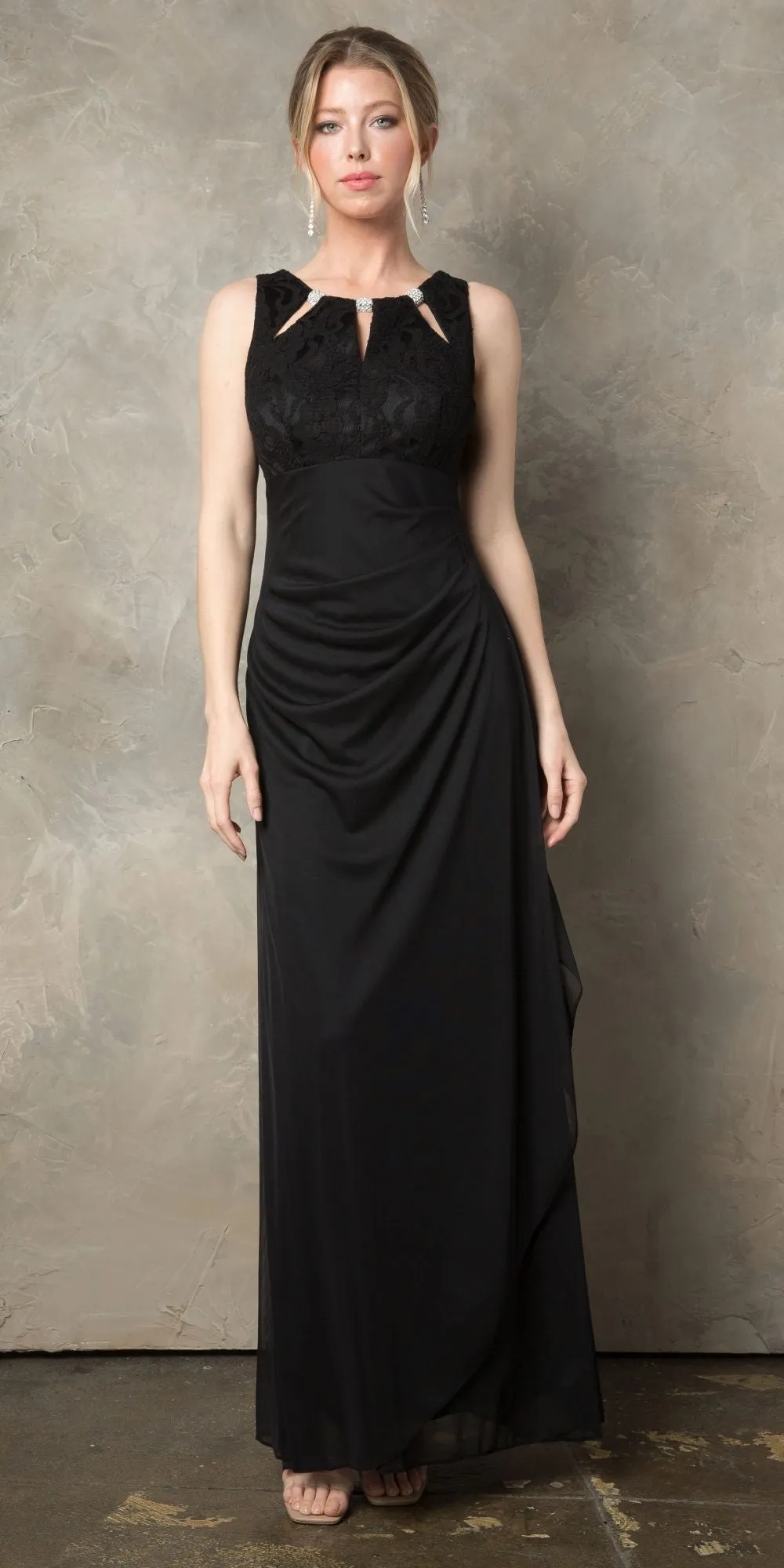 Juno 1017 Sleeveless Long Dress with Stylish Neckline