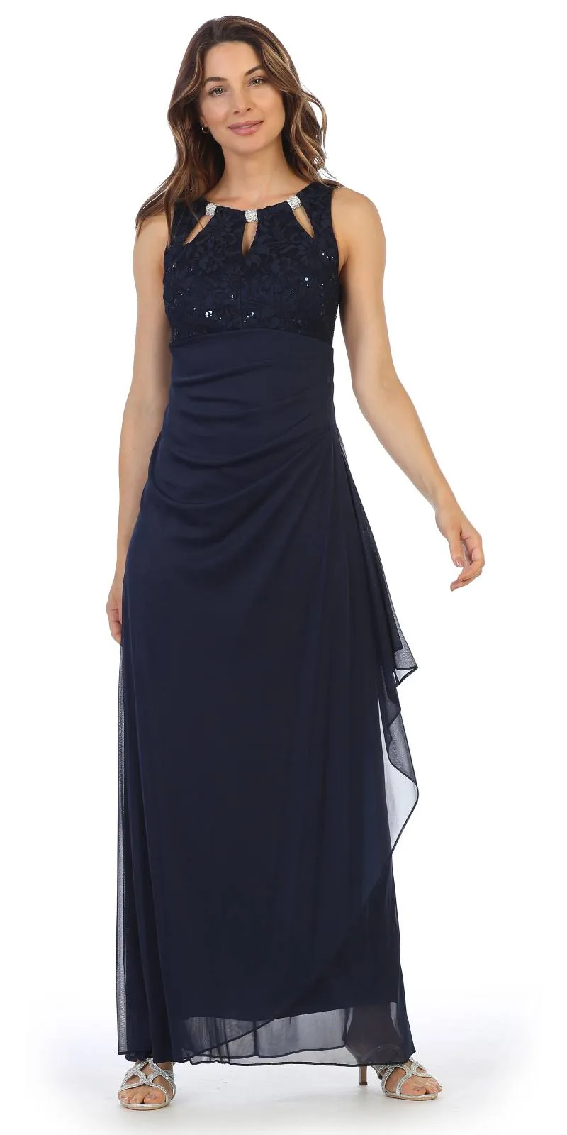Juno 1017 Sleeveless Long Dress with Stylish Neckline