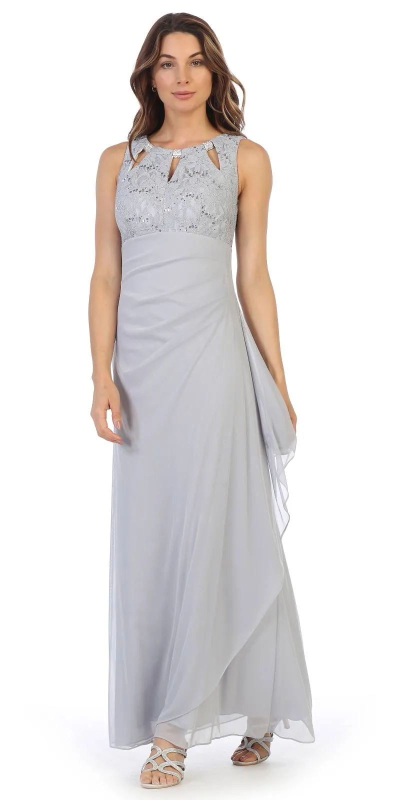 Juno 1017 Sleeveless Long Dress with Stylish Neckline