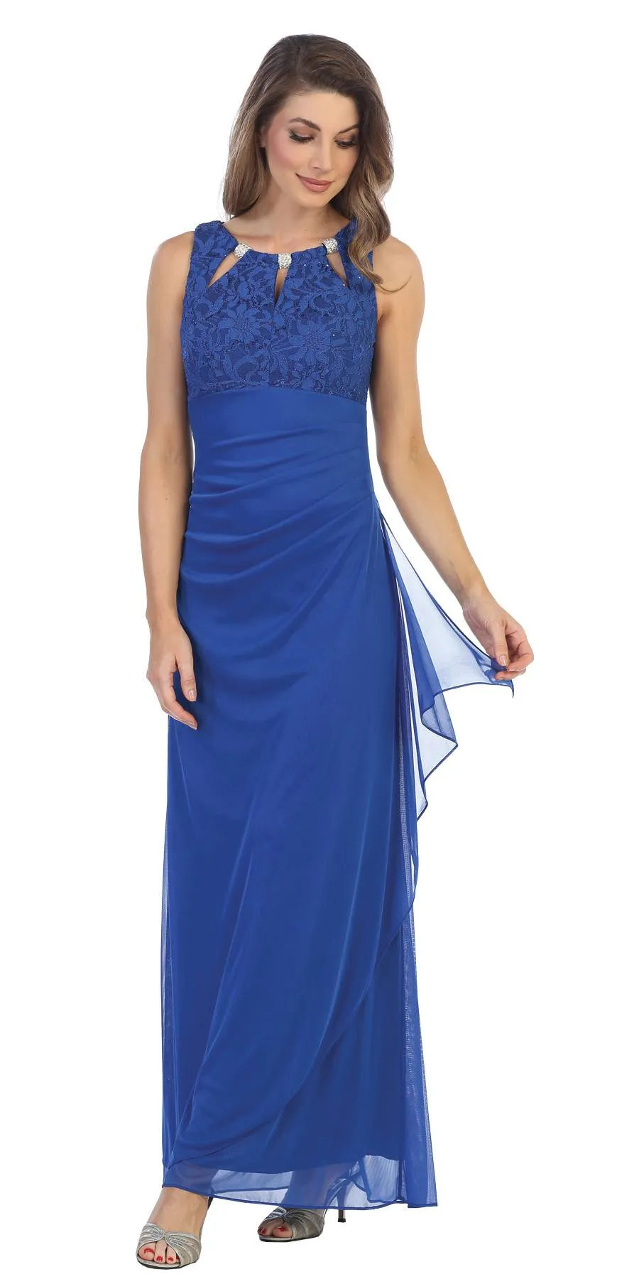 Juno 1017 Sleeveless Long Dress with Stylish Neckline