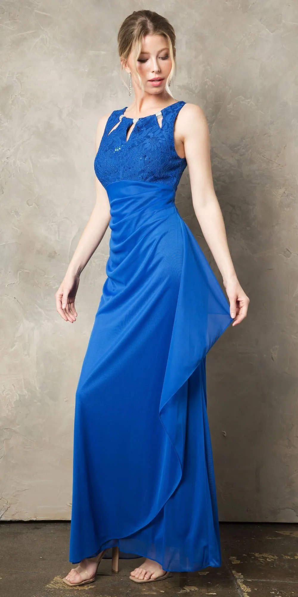Juno 1017 Sleeveless Long Dress with Stylish Neckline
