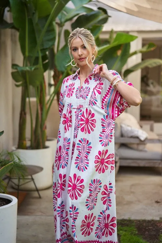 Kelly Printed Smocked Yoke Maxi Dress