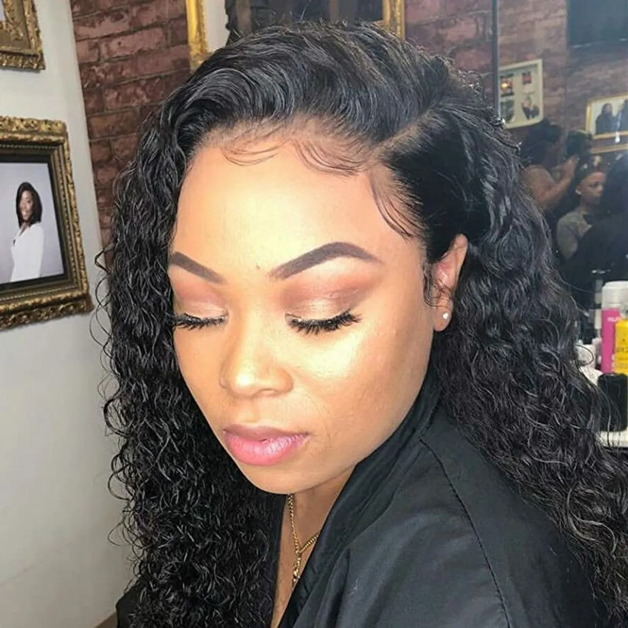 kinky curly human hair lace front wig/180% Density curly human hair wig