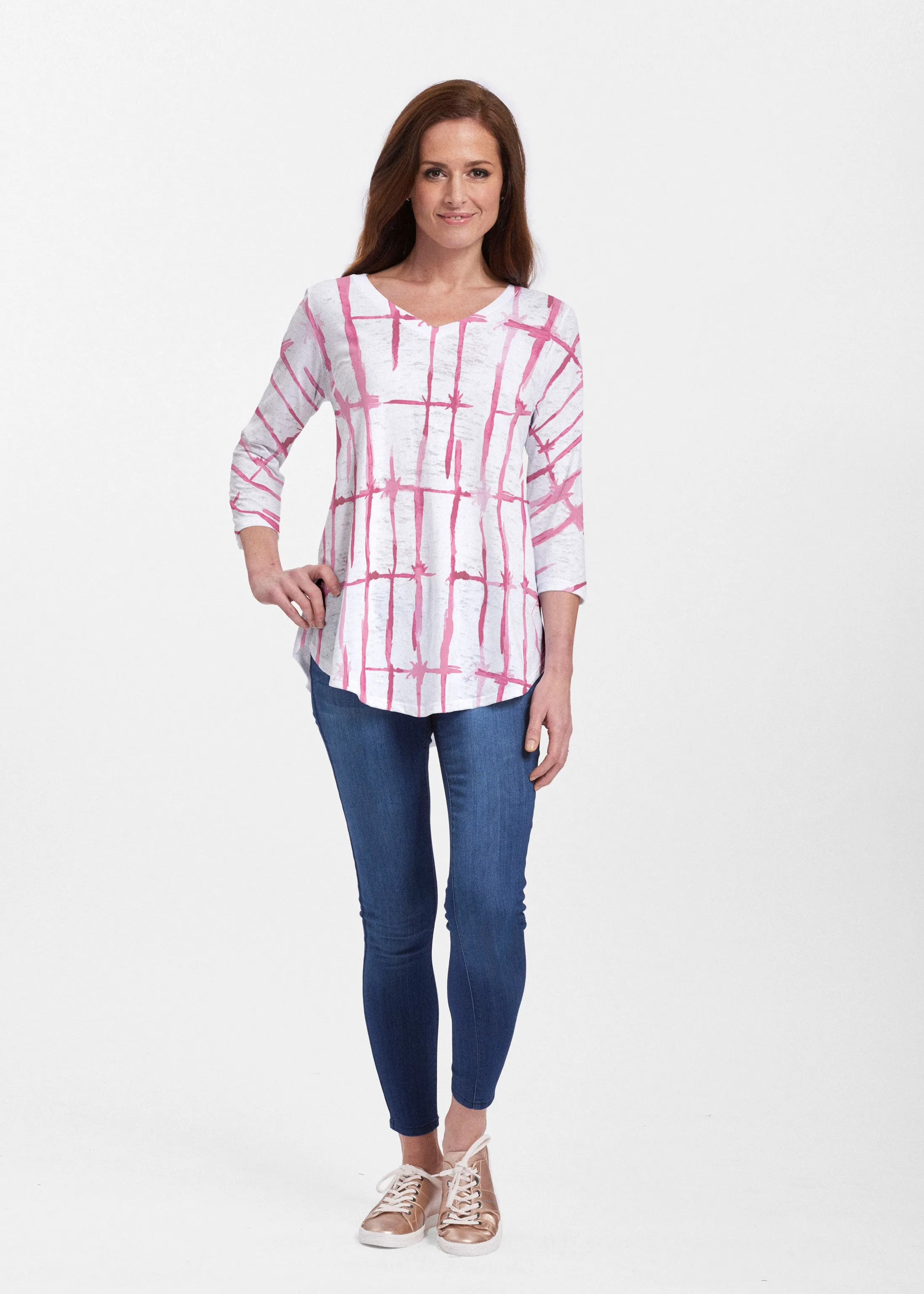 Knotted Pink (7897) ~ V-neck Flowy Tunic