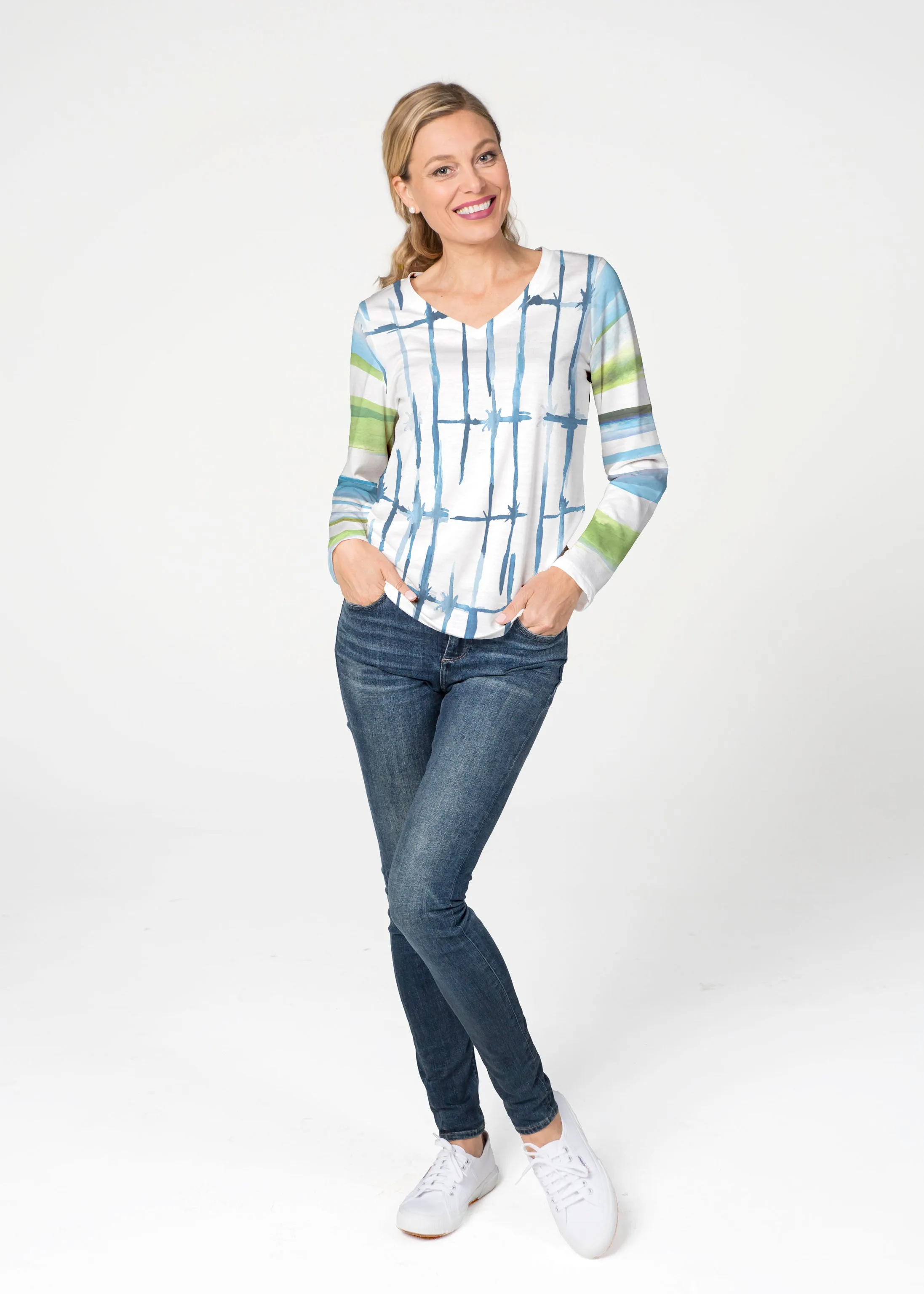 Knotted Stripe (7853) ~ French Terry V-neck Top