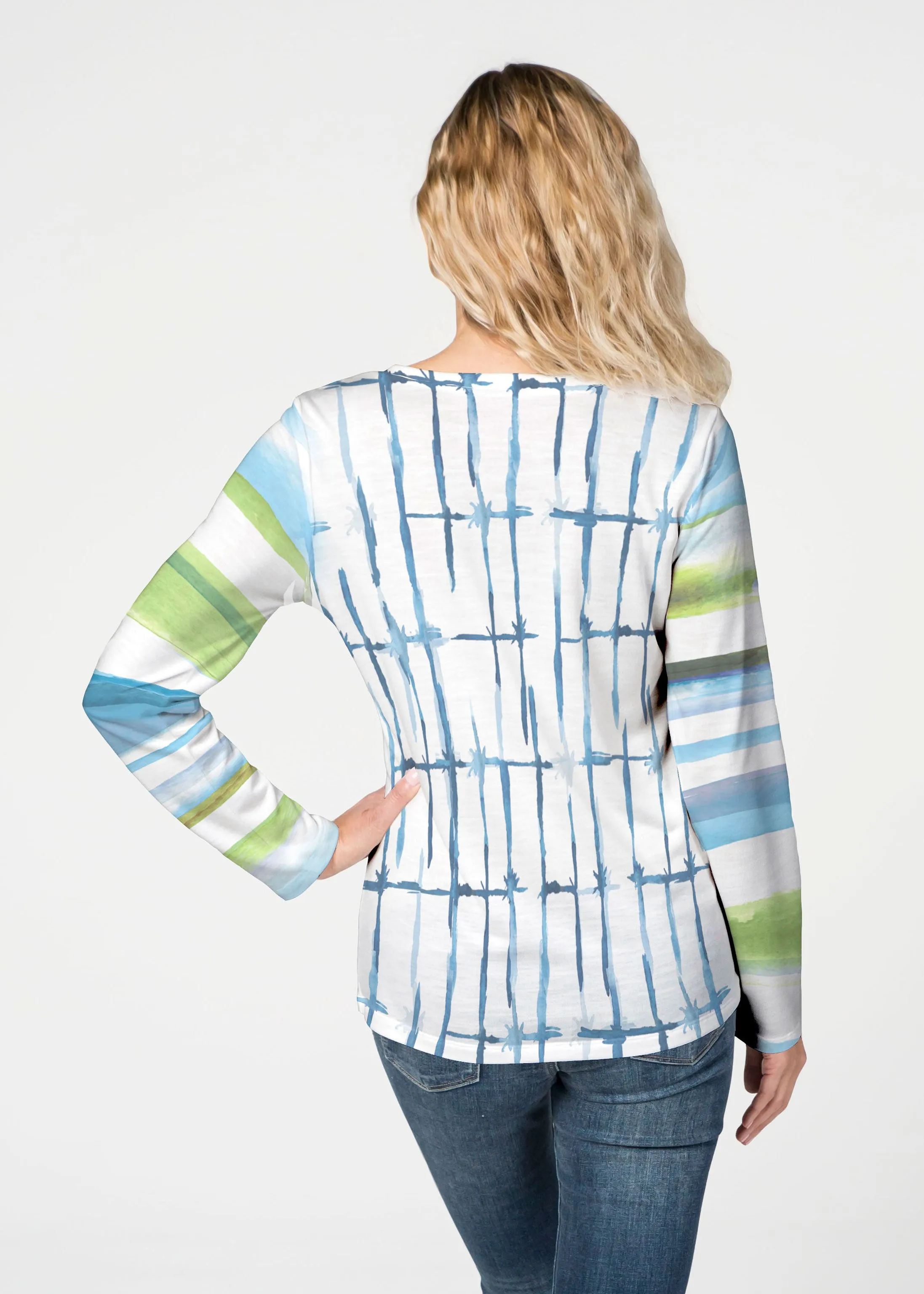 Knotted Stripe (7853) ~ French Terry V-neck Top