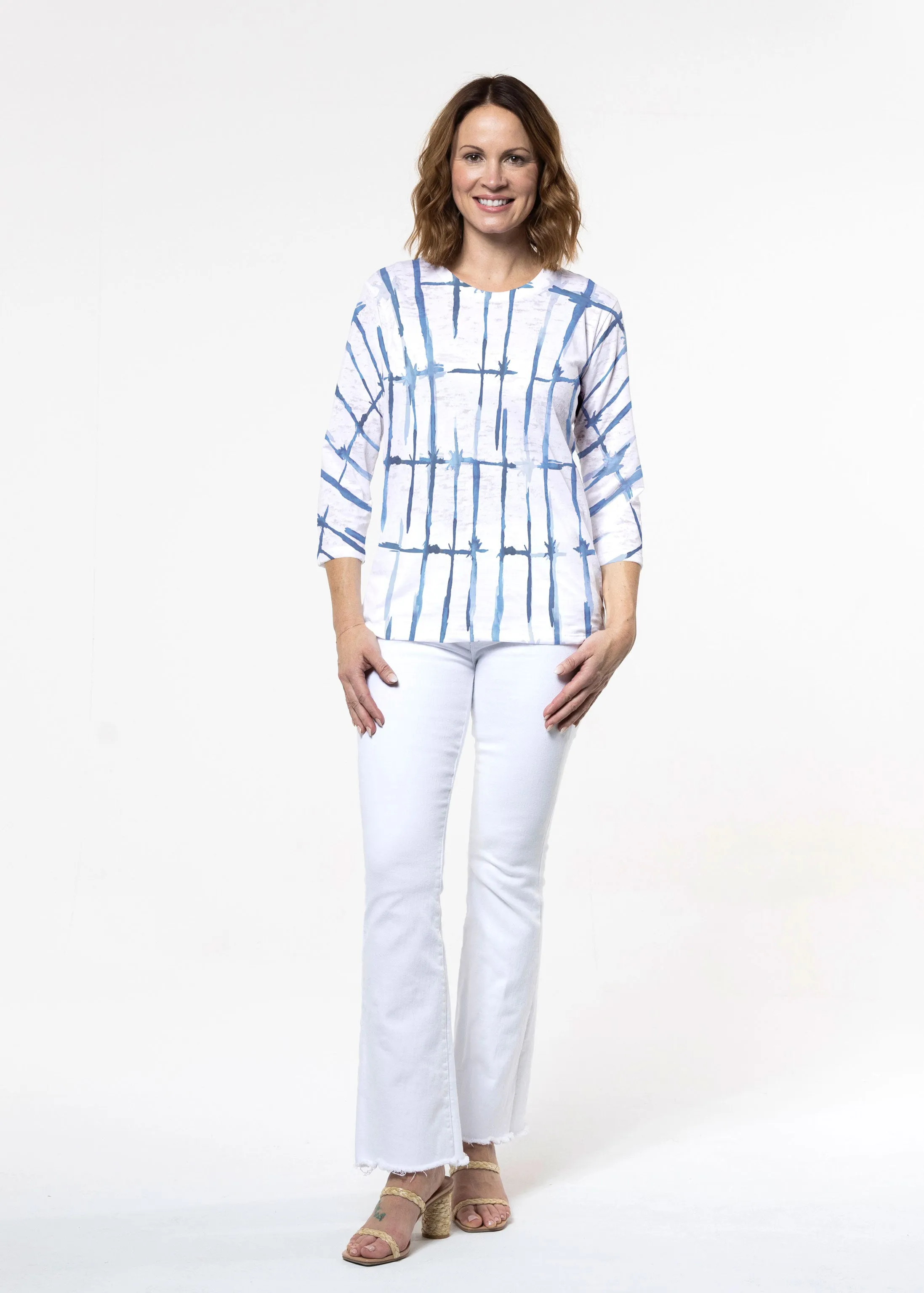 Knotted Tie Dye (7844) ~ Signature 3/4 Sleeve Crew Neck Top