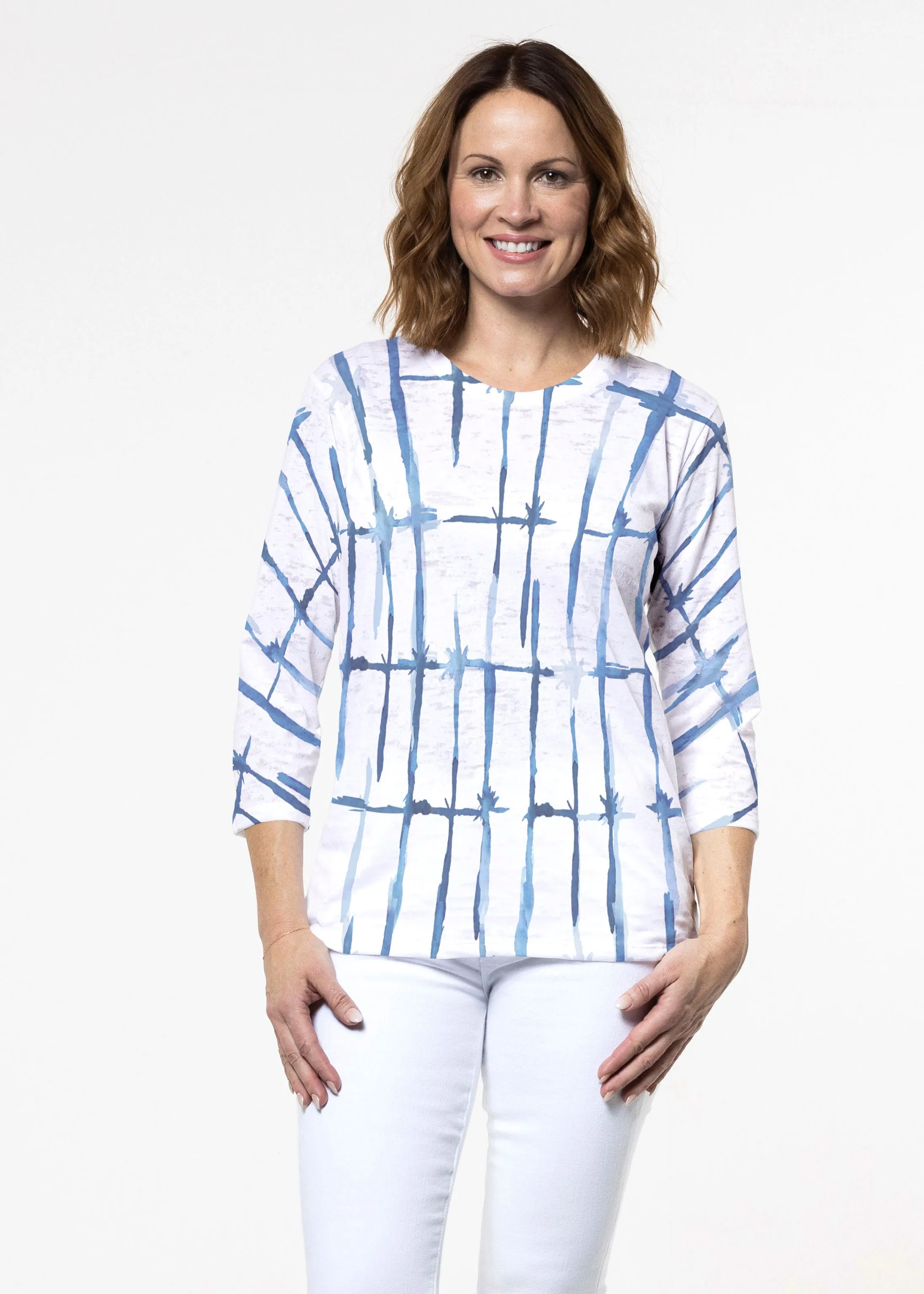 Knotted Tie Dye (7844) ~ Signature 3/4 Sleeve Crew Neck Top