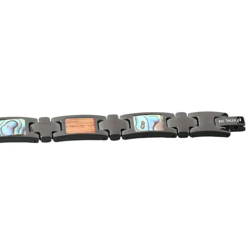 Koa Wood Abalone Inlay Bracelet Iron Plated Black
