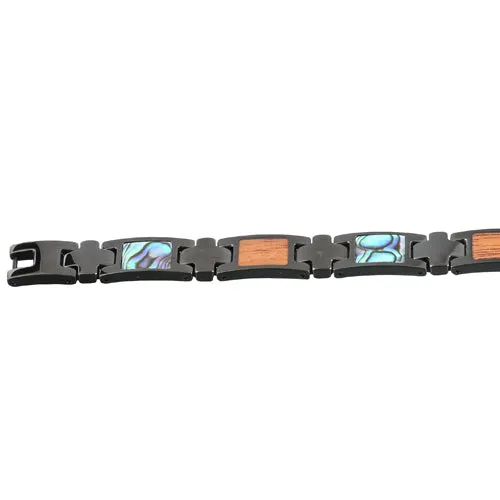 Koa Wood Abalone Inlay Bracelet Iron Plated Black