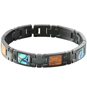 Koa Wood Abalone Inlay Bracelet Iron Plated Black