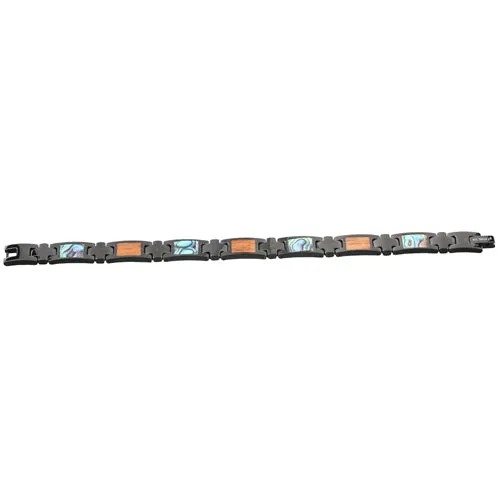 Koa Wood Abalone Inlay Bracelet Iron Plated Black