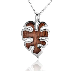 KOA Wood inlaid Sterling Silver Monstera Pendant (Chain Sold Separately)