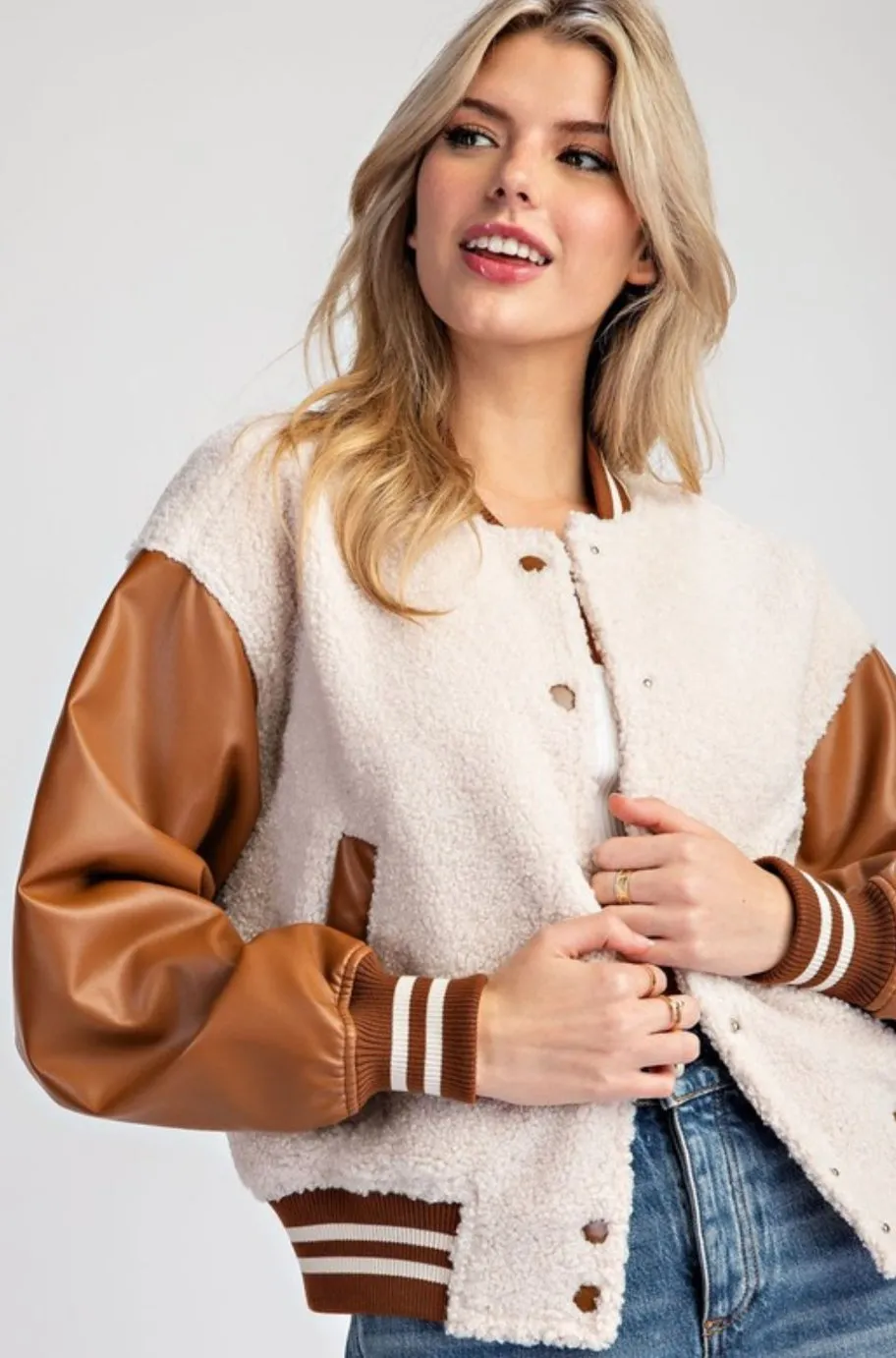Kris Burly Faux Fur Varsity Jacket