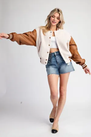 Kris Burly Faux Fur Varsity Jacket