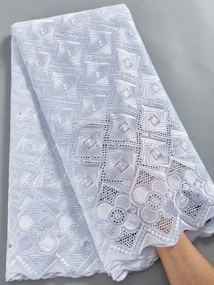 Lace Fabric White African Cotton Lace Fabric 2021 Swiss Voile Cotton Fabrics Sewing Embroidery Dresses For Women Wedding A 2403