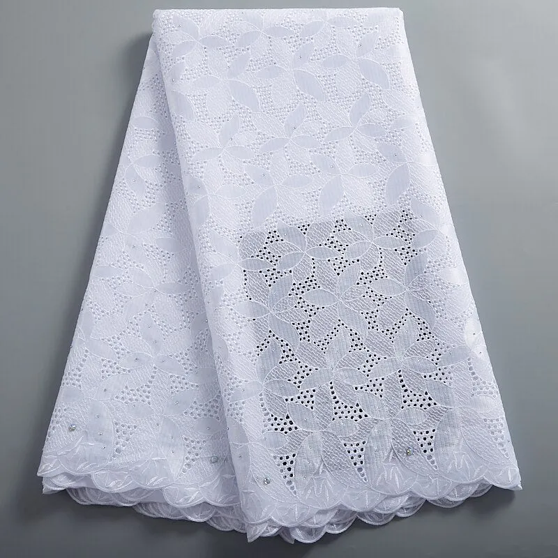 Lace Fabric White African Cotton Lace Fabric 2021 Swiss Voile Cotton Fabrics Sewing Embroidery Dresses For Women Wedding A 2403