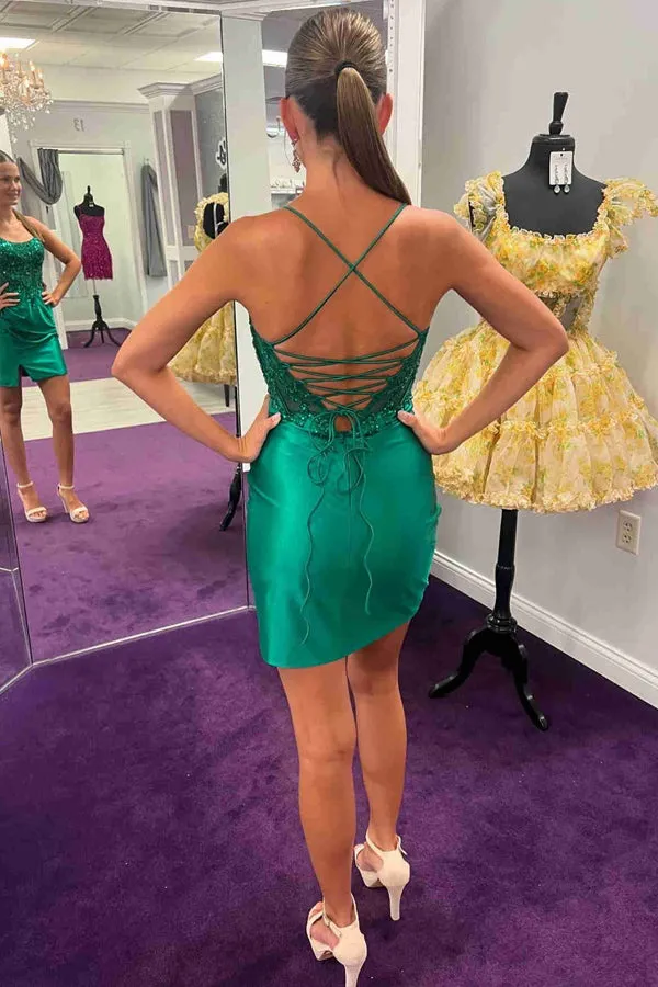 Lace-Up Bodycon Green Homecoming Dress Cocktail Dress TN423