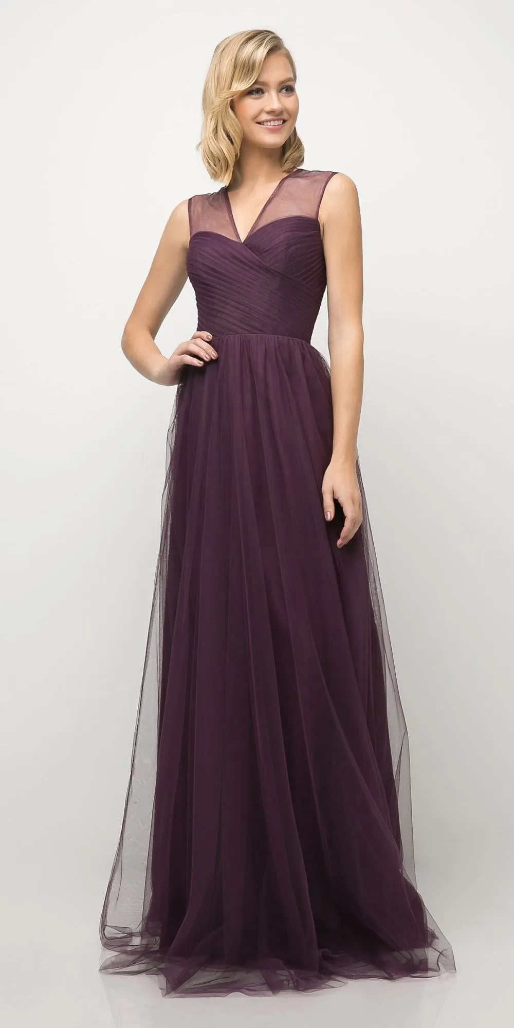 Ladivine ET320 Illusion V-Neck and Back Long Formal Dress Sleeveless