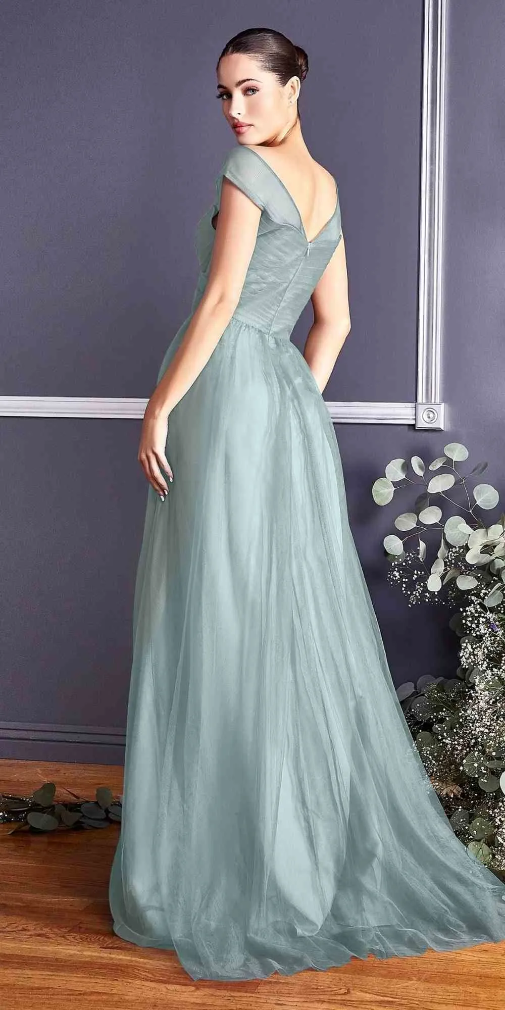 Ladivine ET320 Illusion V-Neck and Back Long Formal Dress Sleeveless