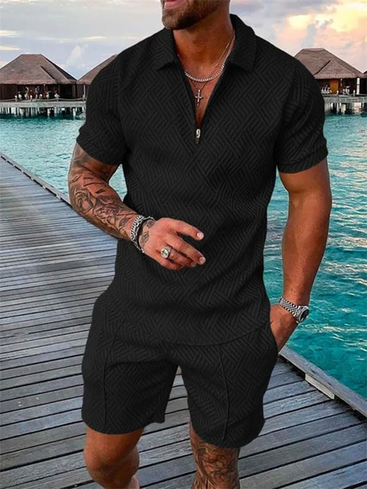 Lapel Collar Short Sleeve Summer Beach Outfits For Men