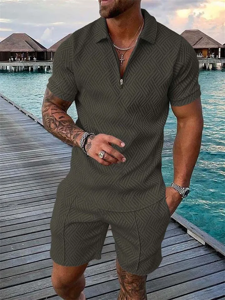 Lapel Collar Short Sleeve Summer Beach Outfits For Men