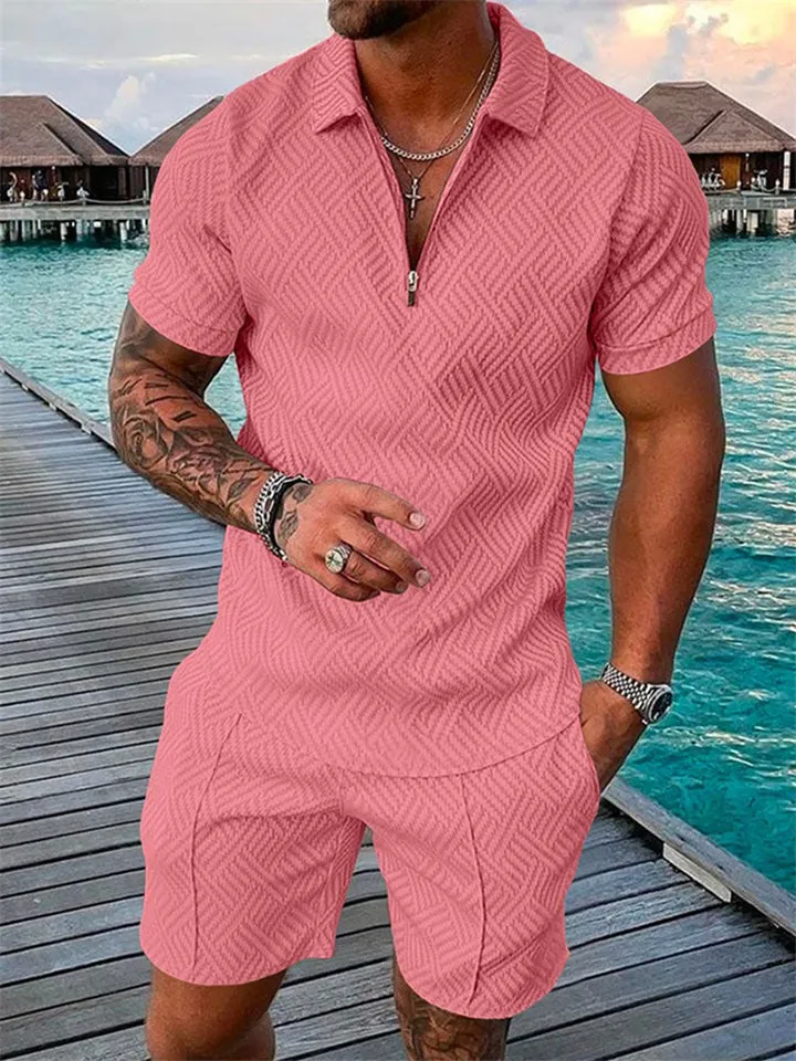 Lapel Collar Short Sleeve Summer Beach Outfits For Men