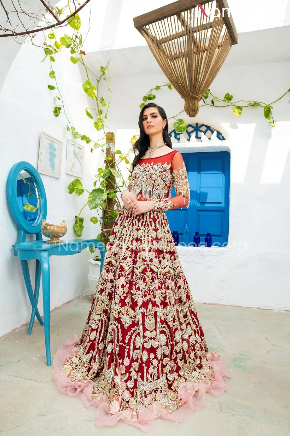 Latest Bridal Maxi Pakistani Red Dress Online #BS503