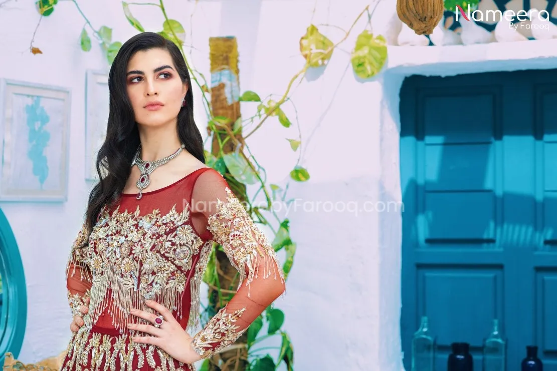 Latest Bridal Maxi Pakistani Red Dress Online #BS503