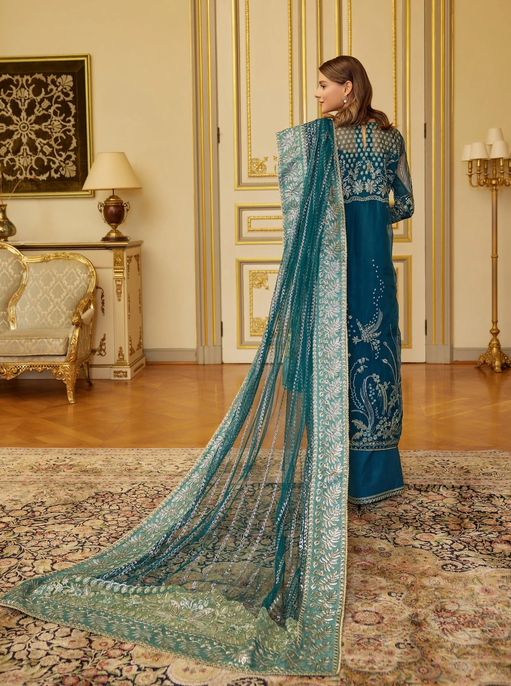 Latest Embroidered Teal Blue Pakistani Wedding Dress