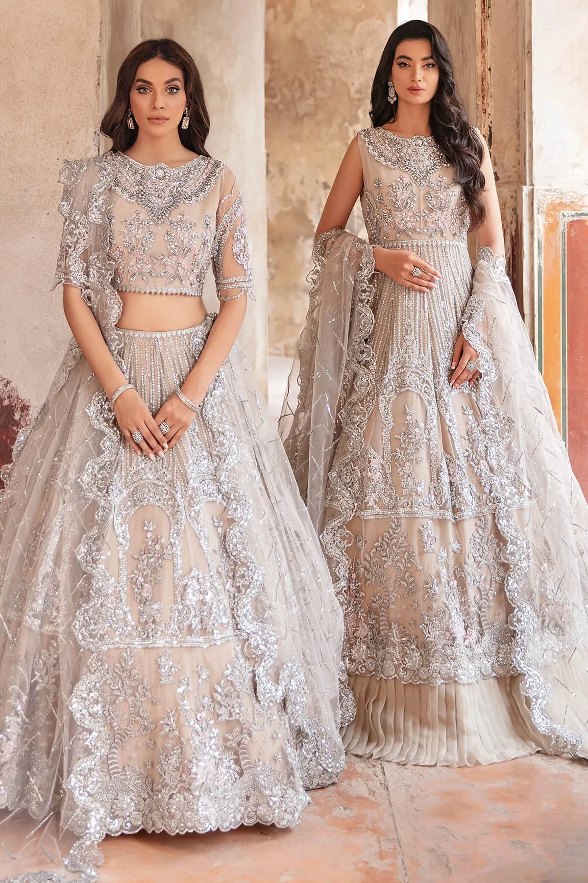 Latest Pakistani Party Dress in Premium Net Embroidered Maxi Dupatta and Lehenga Style