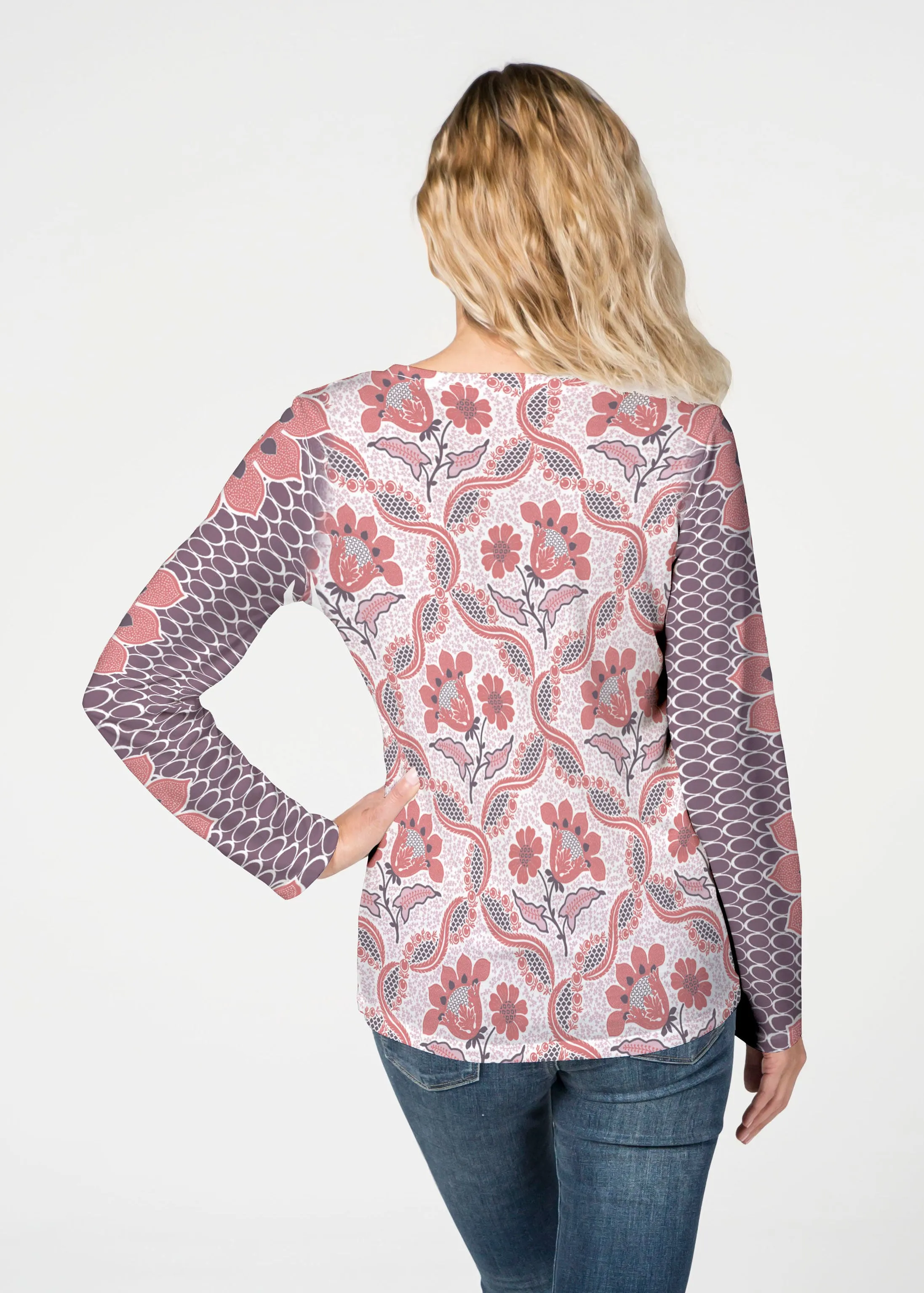 Lattice Floral (7959) ~ French Terry V-neck Top