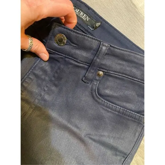 Lauren Ralph Lauren Coated Mid-Rise Straight Ankle Blue Jeans, Size 6P, MP $175