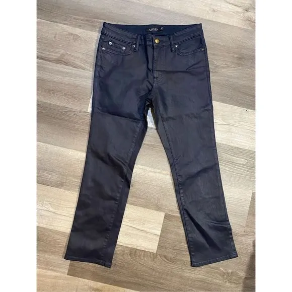 Lauren Ralph Lauren Coated Mid-Rise Straight Ankle Blue Jeans, Size 6P, MP $175