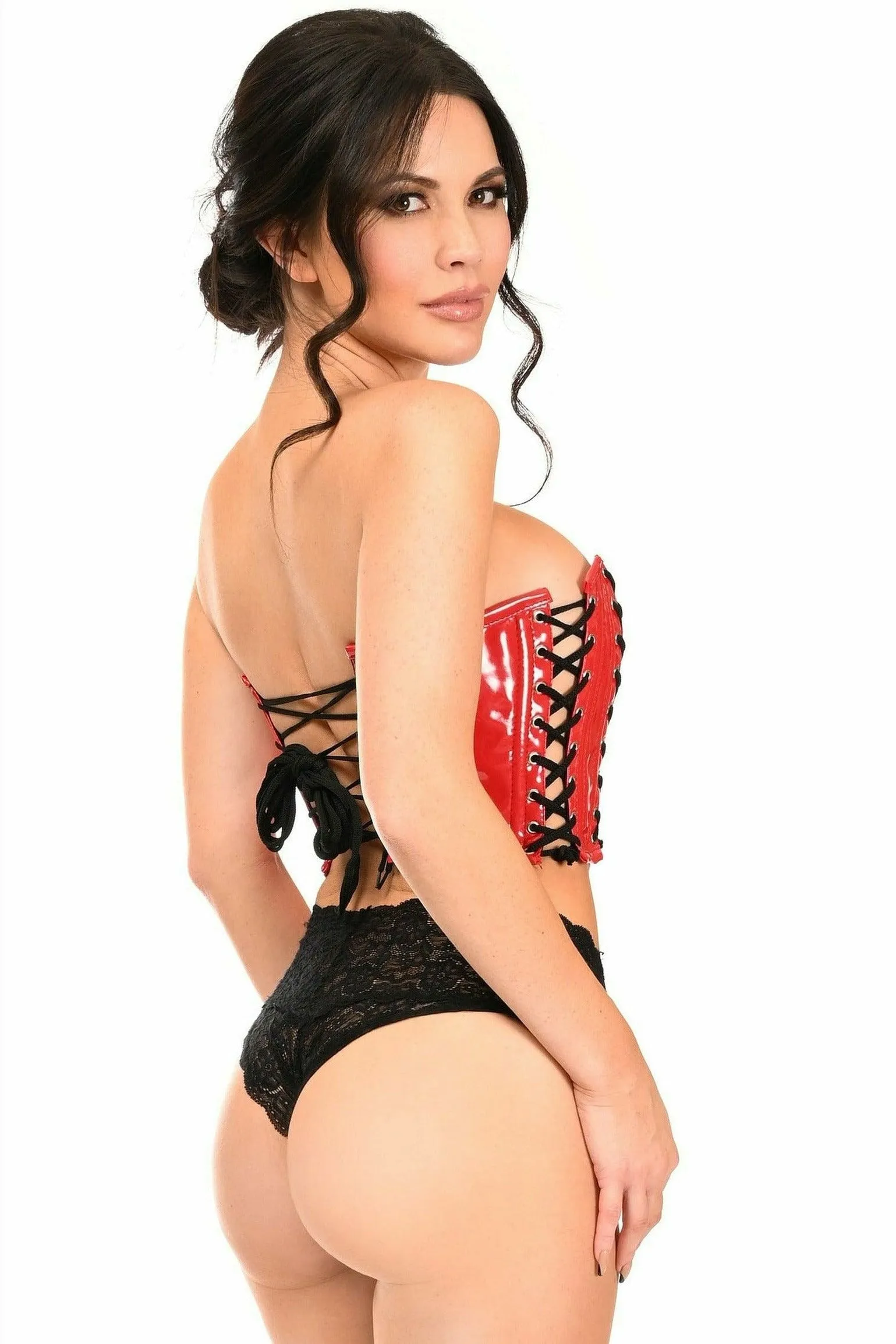 Lavish Red Patent w/Black Lacing Lace-Up Bustier