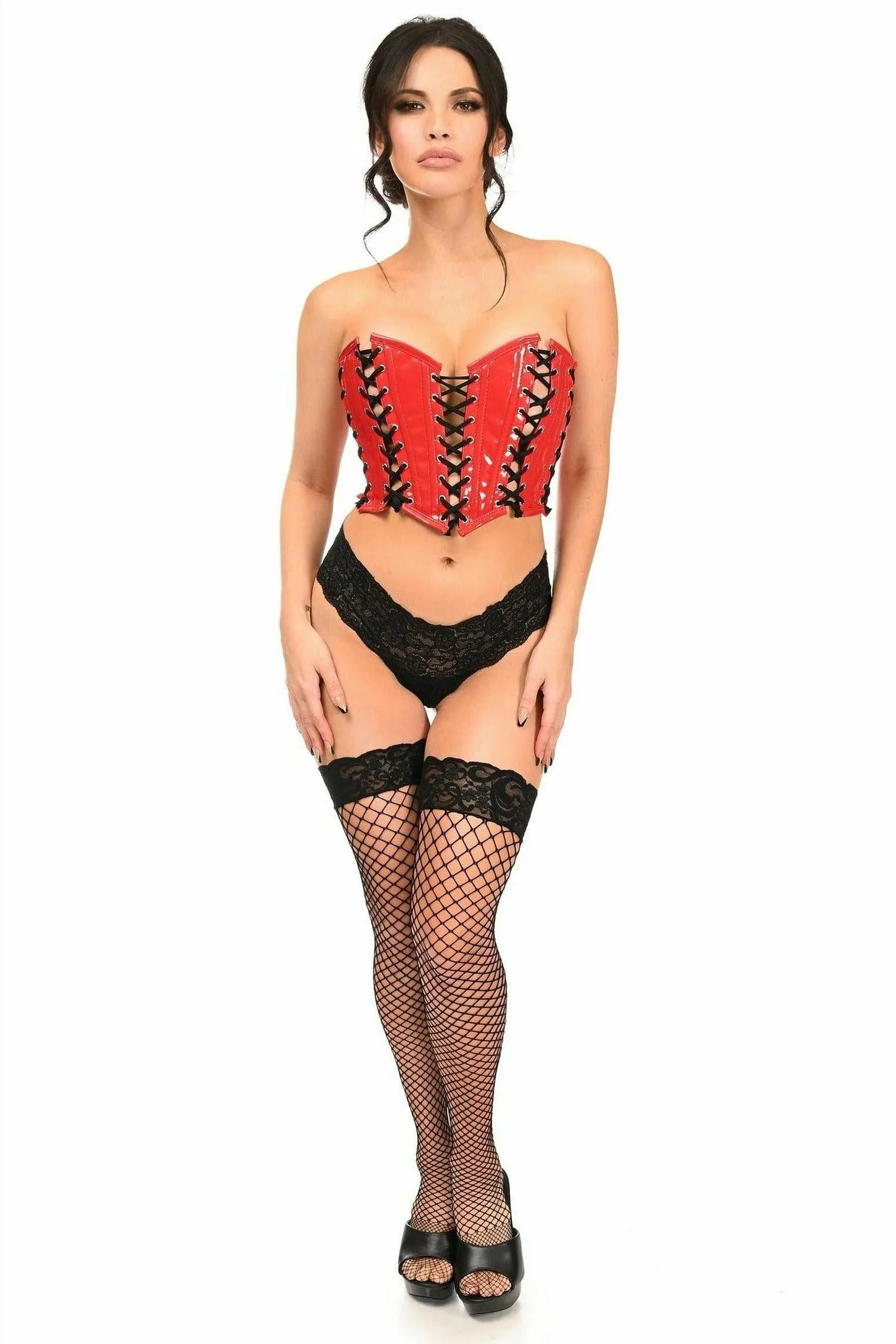 Lavish Red Patent w/Black Lacing Lace-Up Bustier