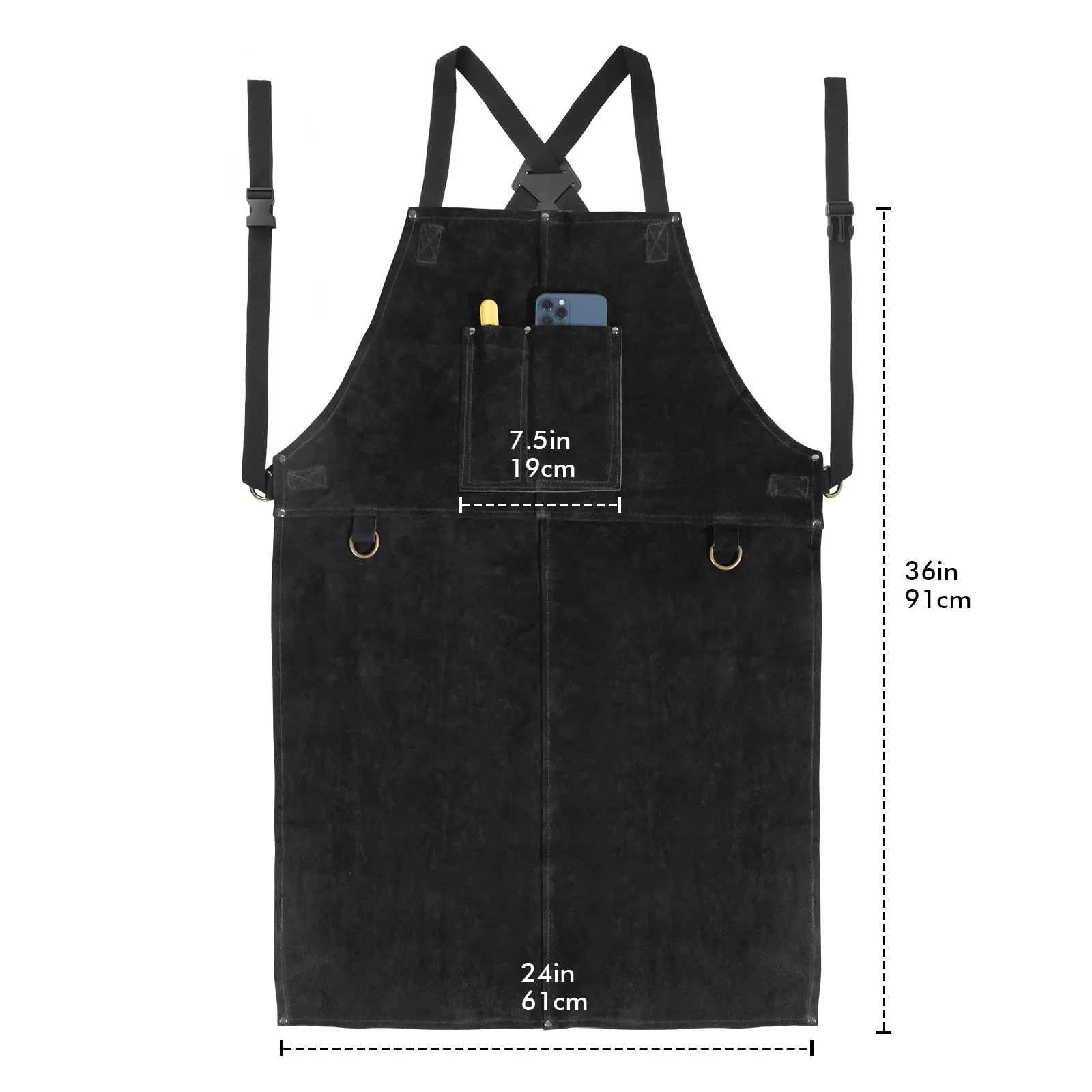 LeaSeek Cowhide Welding Work Apron, Heat Resistant & Flame Resistant adjustable Apron