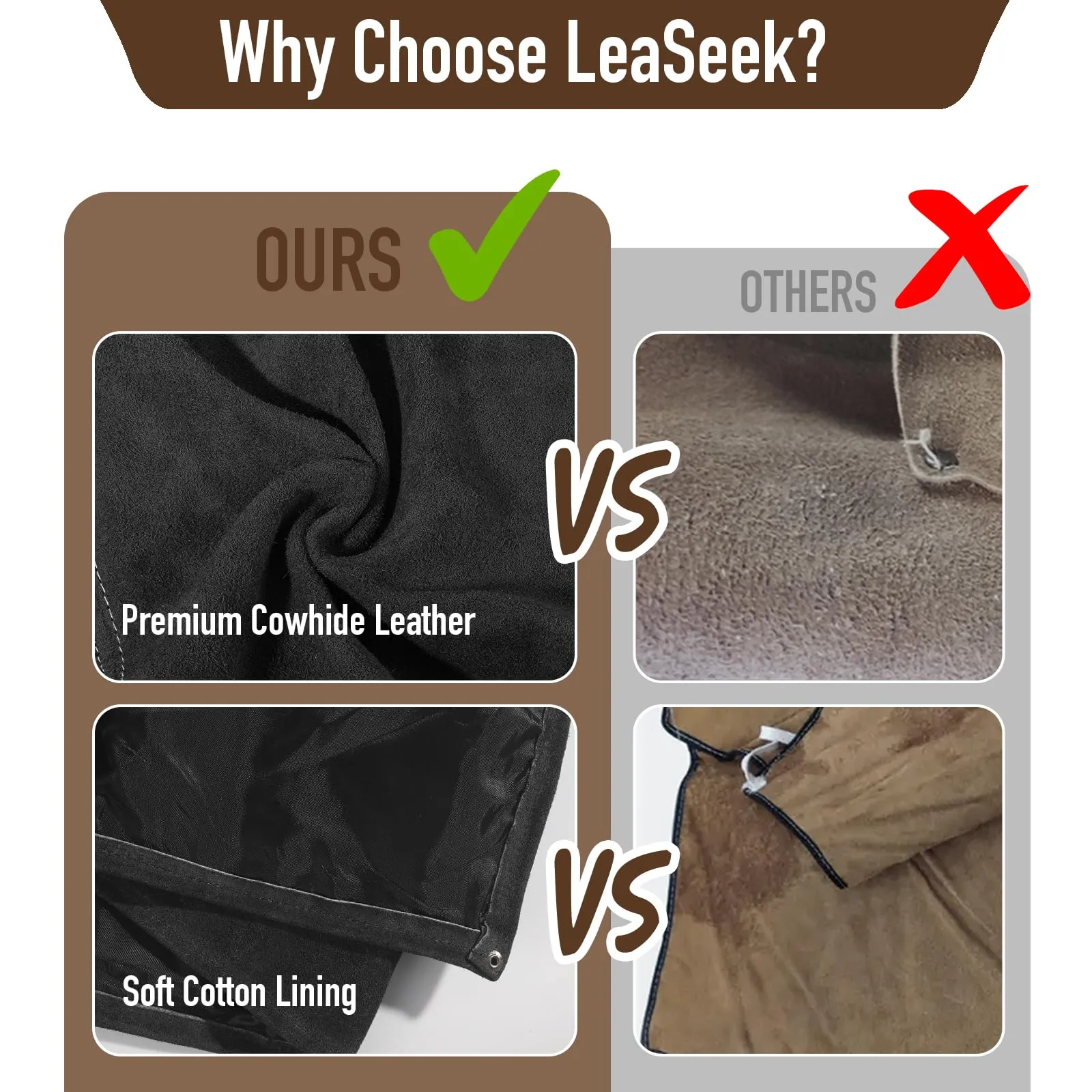 LeaSeek Cowhide Welding Work Apron, Heat Resistant & Flame Resistant adjustable Apron