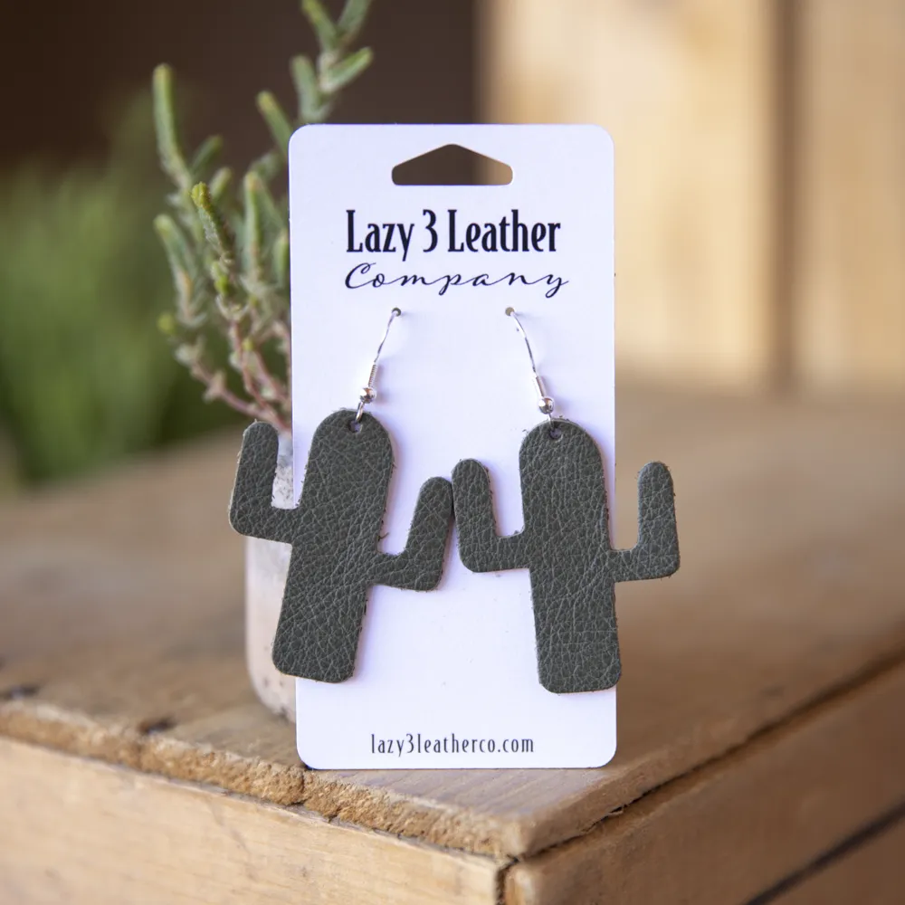 Leather Cactus Earrings