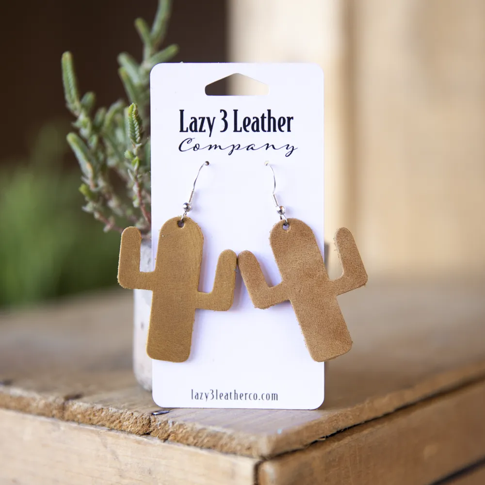 Leather Cactus Earrings