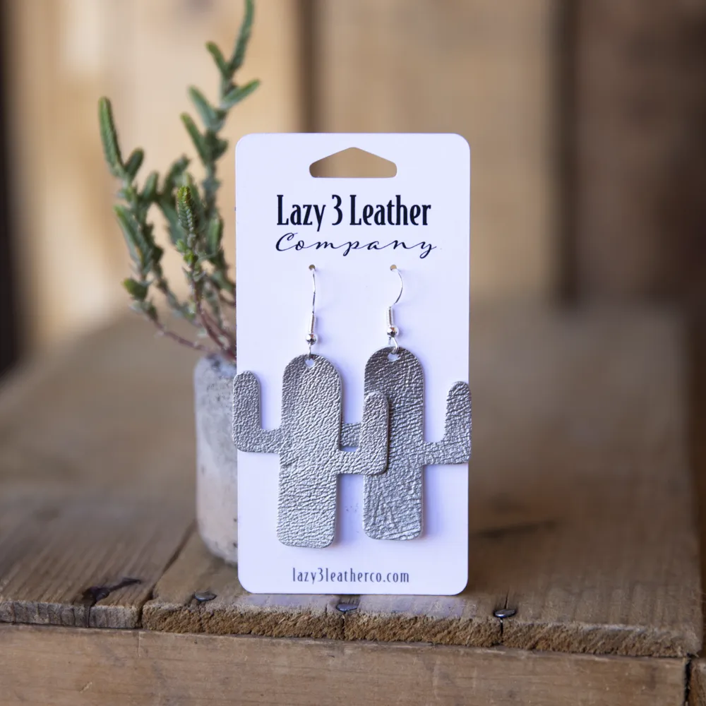 Leather Cactus Earrings