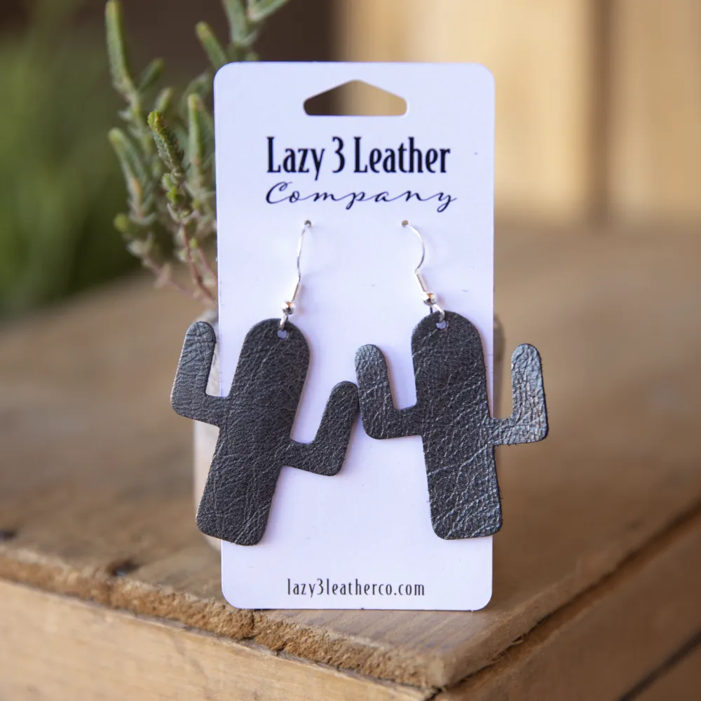 Leather Cactus Earrings