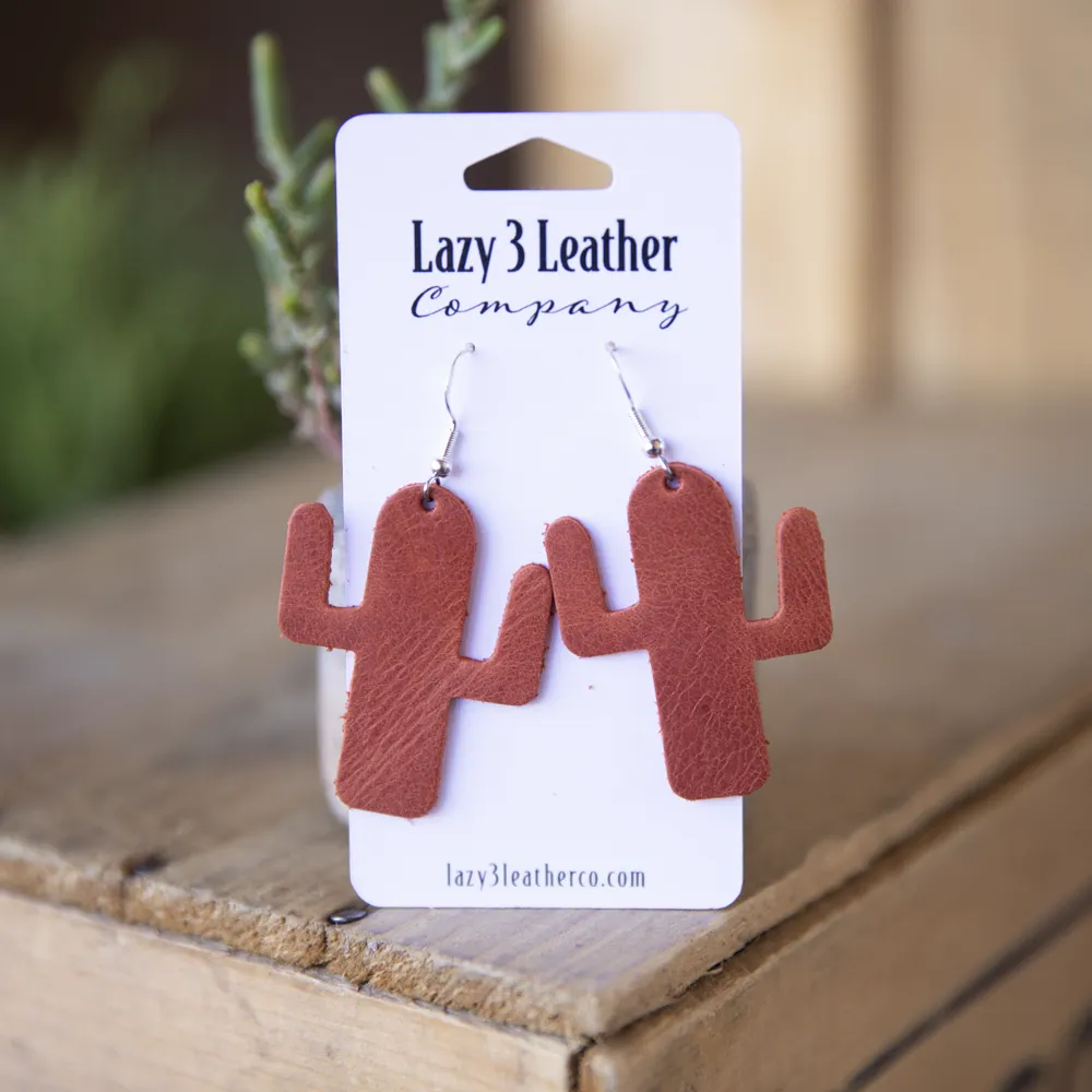 Leather Cactus Earrings