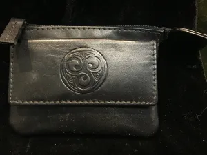 Leather Change Purse with a Celtic Eternity Knot ~ Black