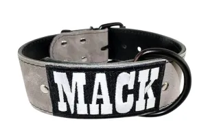 Leather Dog Collar with Embroidered Name Patch
