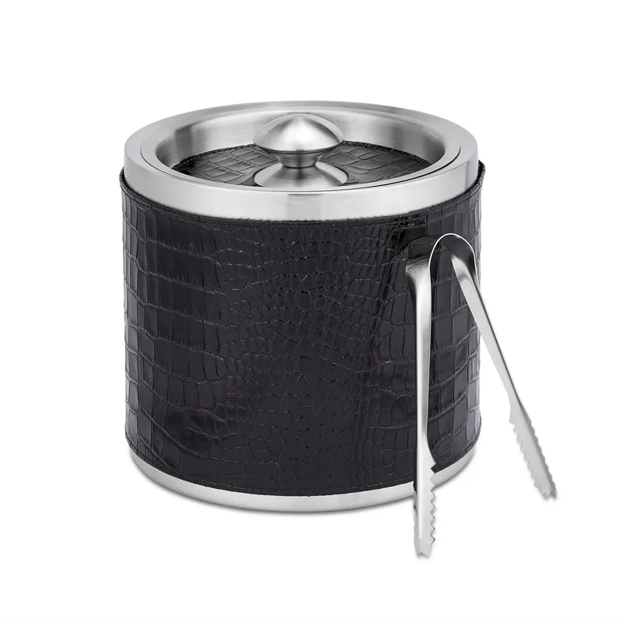 Leather Ice Bucket with Tongs